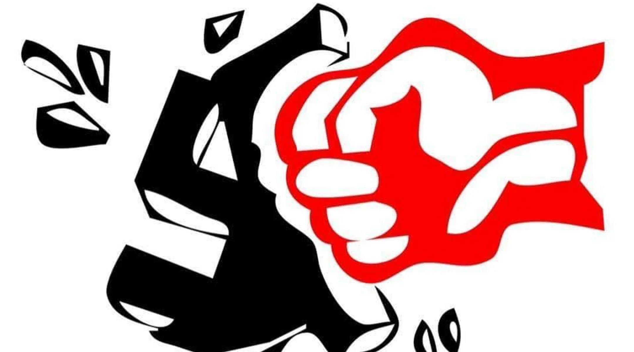 Logoen til Antirasistisk Front med en knyttneve som slår nazismetegnet